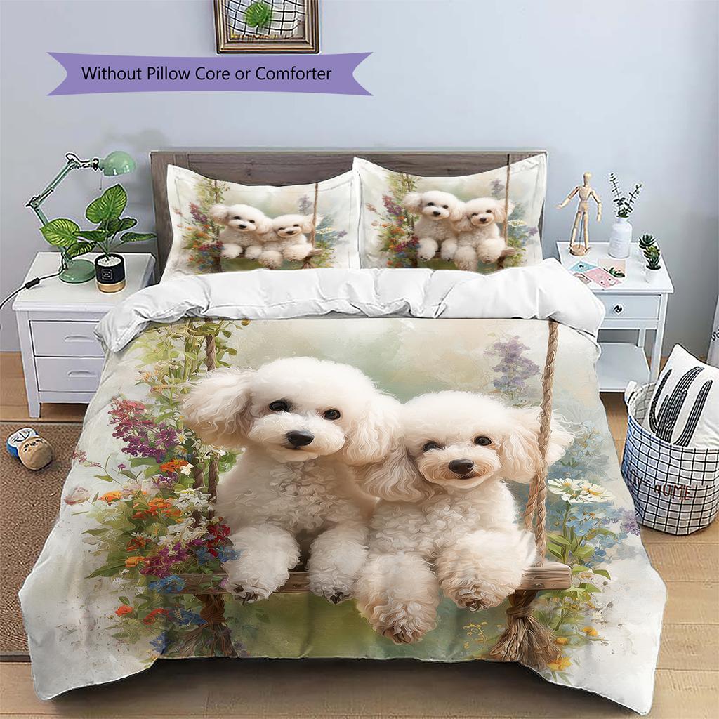 Beautiful Poodle Pattern Bedding Home Decoration Birthday Gift (1 * duvet cover + 2 * pillowcase, without core)