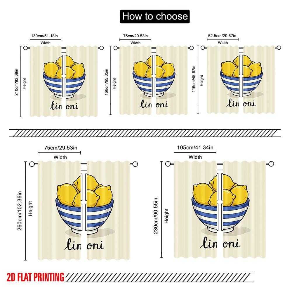 2pcs 2D Flat Printing Party Window Curtains Bowl of Lemons Fabric Without Electricity Festive Wall Decor Use for Decorations