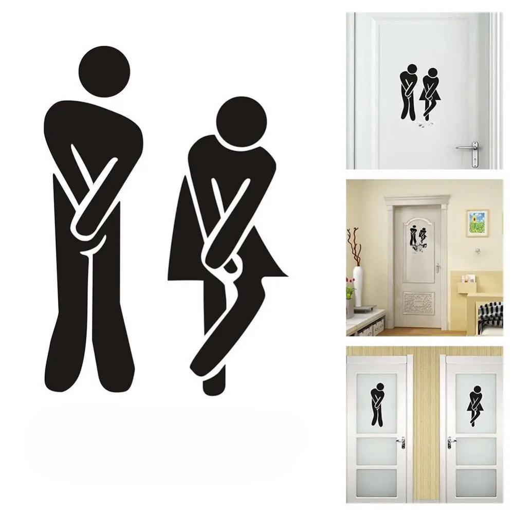 Funny Women Men Self Adhesive Removable Sticker Door Women Men Removable Wall Door Sticker Toilet Sign Decal Decor naklejki wc