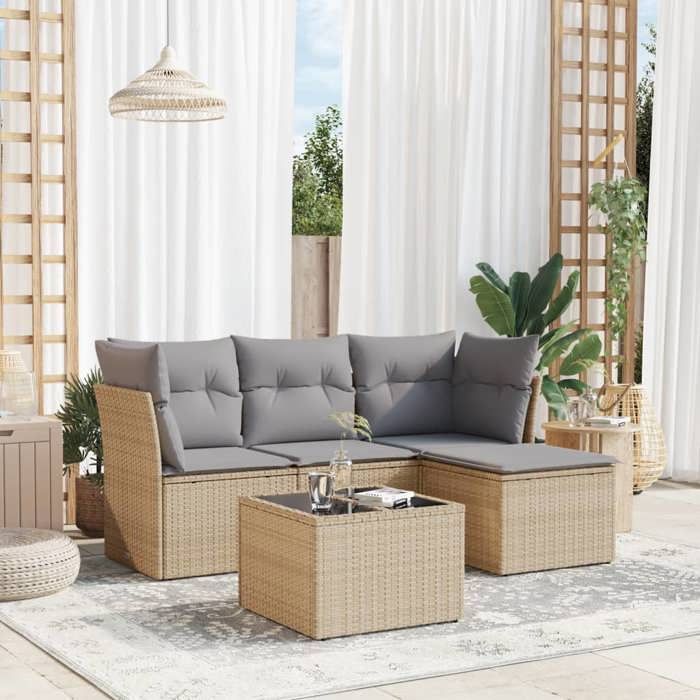 VidaXL Garden Lounge Set with Cushions 5 Pcs Beige Braided Resin 3217549