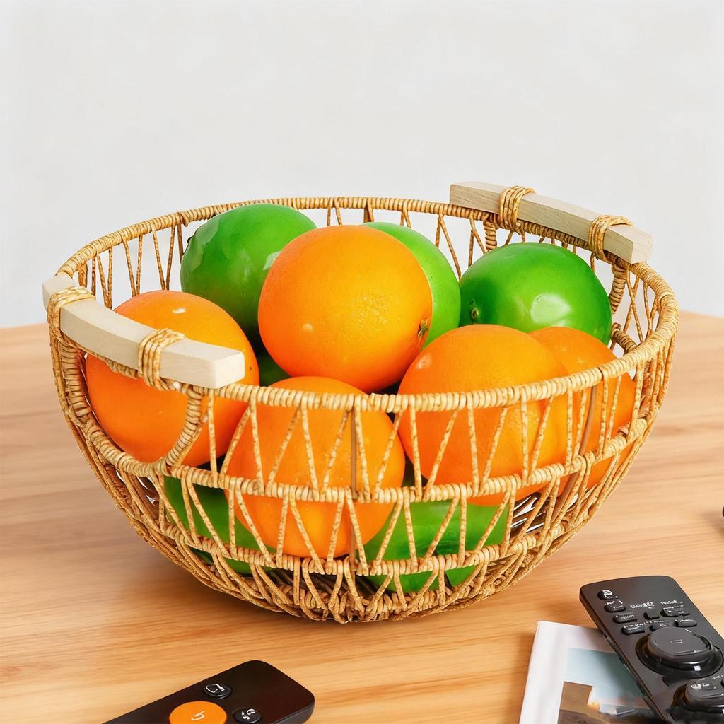 Fruit Basket Imitation Rattan PP Material Woven Bowl Kitchen Counter Tray Snack Bread Vegetable
