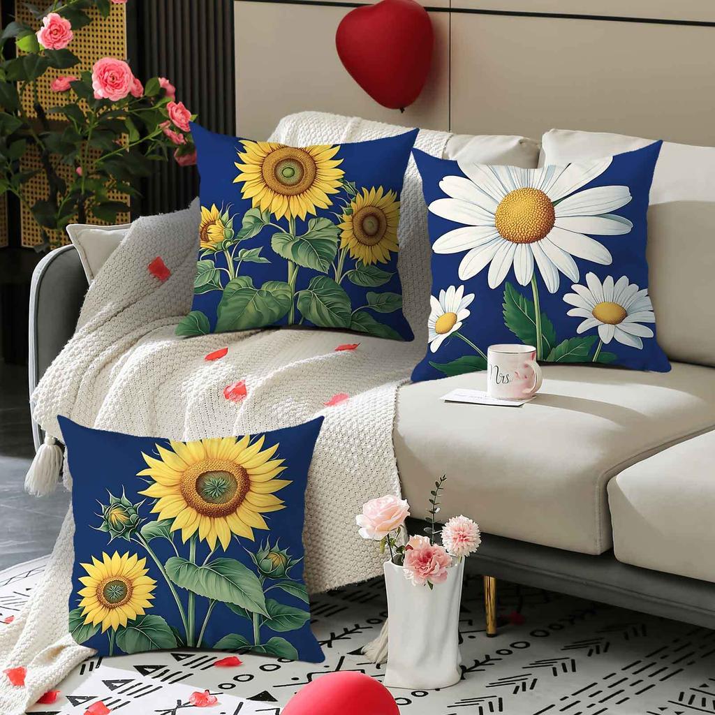 Sunflower and Daisy Pattern Digital Printing Pillow Cover Short Plush Suitable Living Rooms Bedrooms Sofas Throw Cushion Cover