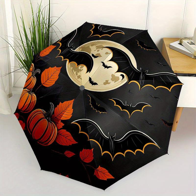 

Halloween Bat and Pumpkin Moon Roundel Print Umbrella, Cute Umbrella with Cute Design, Portable 3-Fold Compact Umbrella for Men & Women, Valentine s D