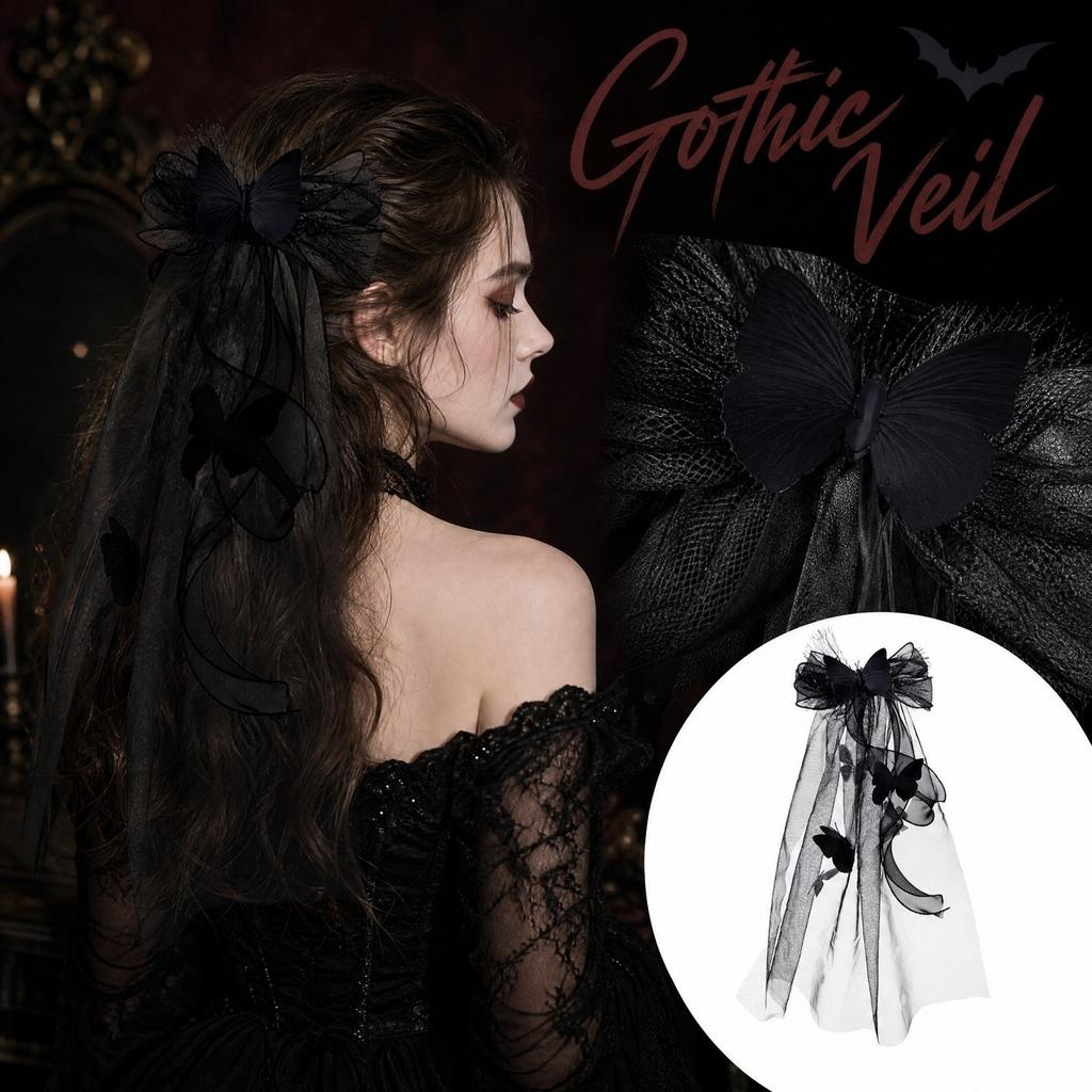 Halloween Gothic Dark Black Mesh Hair Headpiece for Women Party Costume Accessory