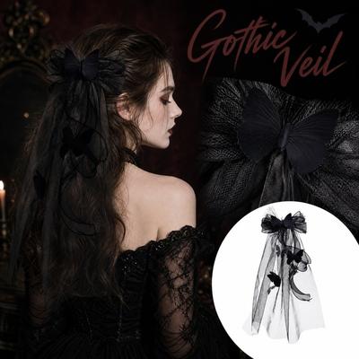 Halloween Gothic Dark Black Mesh Hair Headpiece for Women Party Costume Accessory