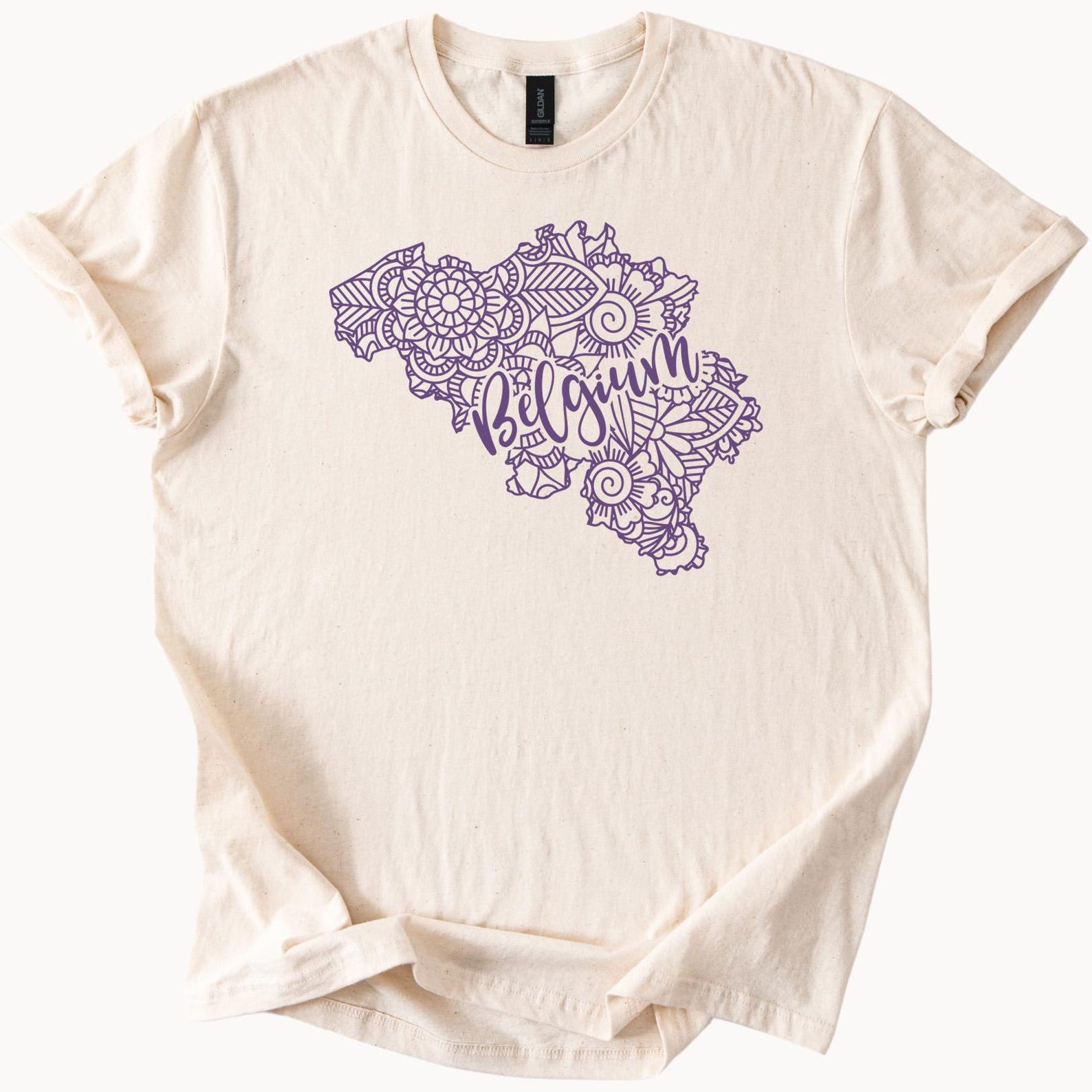 Belgium Map Floral Graphic T Shirt Artistic Belgium Outline Shirt Hand Drawn Flower Design Tee Country Pride Belgium Gift Shirt 100