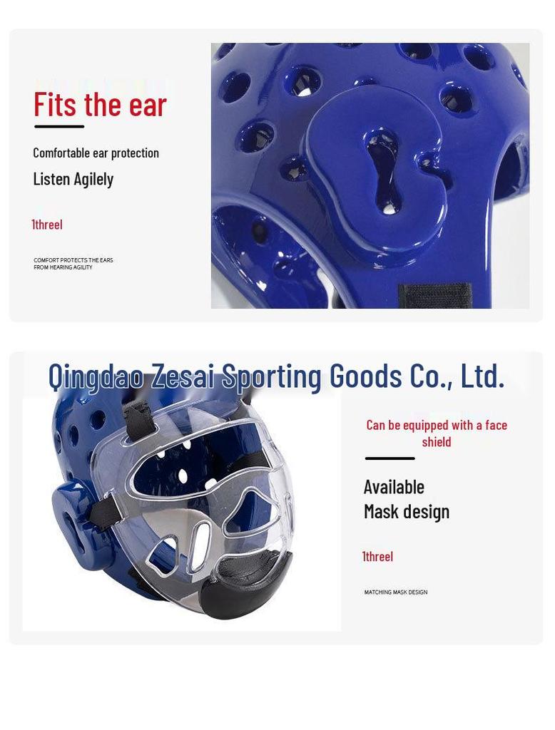 Universal Taekwondo Helmet NBR Foam One-Piece Competition Training Head Guard In Red/Blue