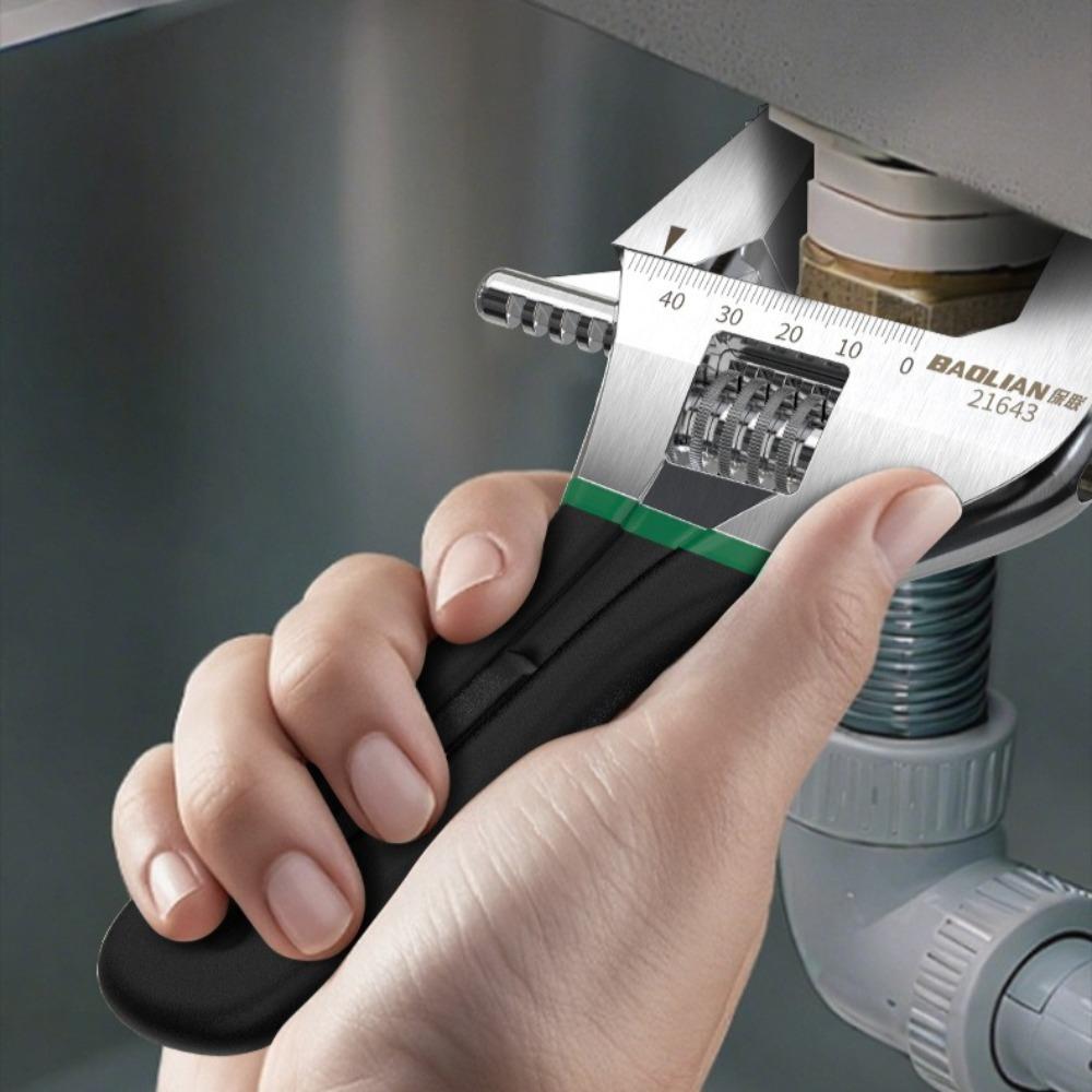 Professional Short Handle Adjustable Wrench Large Opening Multi Function Pipe Repair Tool for Small Space