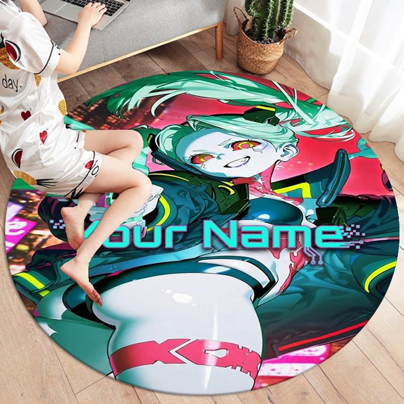 Cybernetic Future Heroine Custom Name Round Area Rug Carpet Rug For Living Room Bedroom Sofa Playroom Decor Nonslip Floor Mat