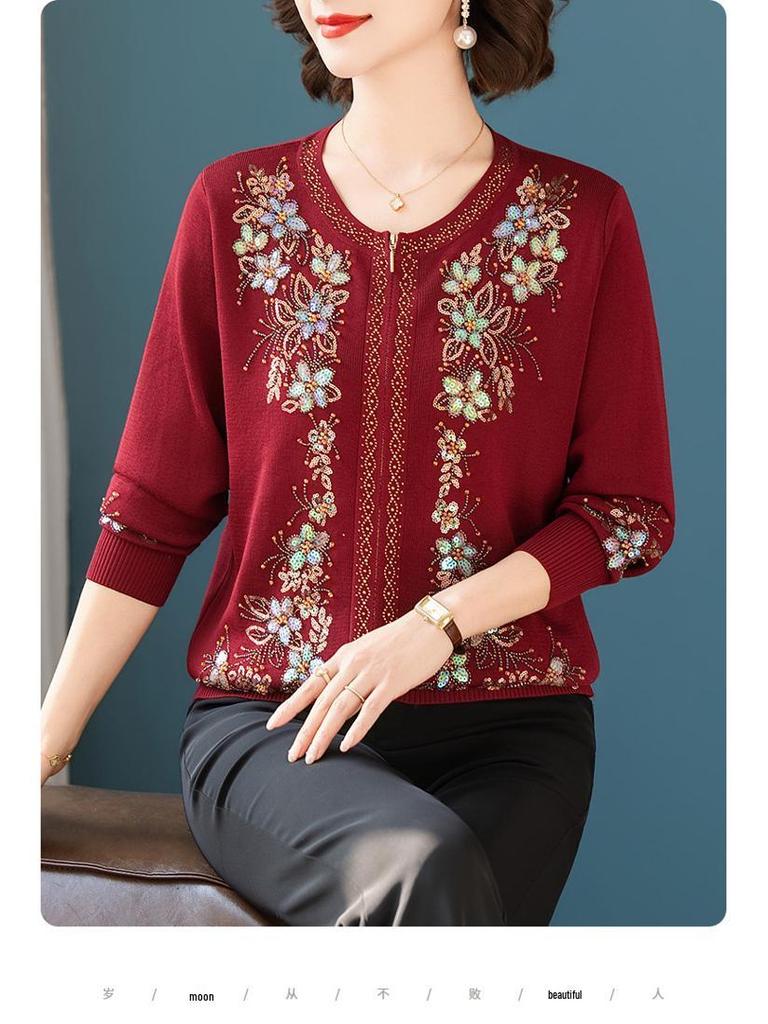 Women's Autumn/Winter Heavy Knit Cardigan with Butterfly Flower Embroidery & Hand Beading
