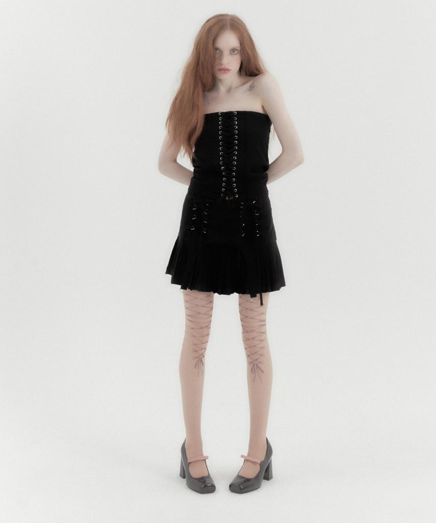 Carter Corset Pleated Low Skirt - Black