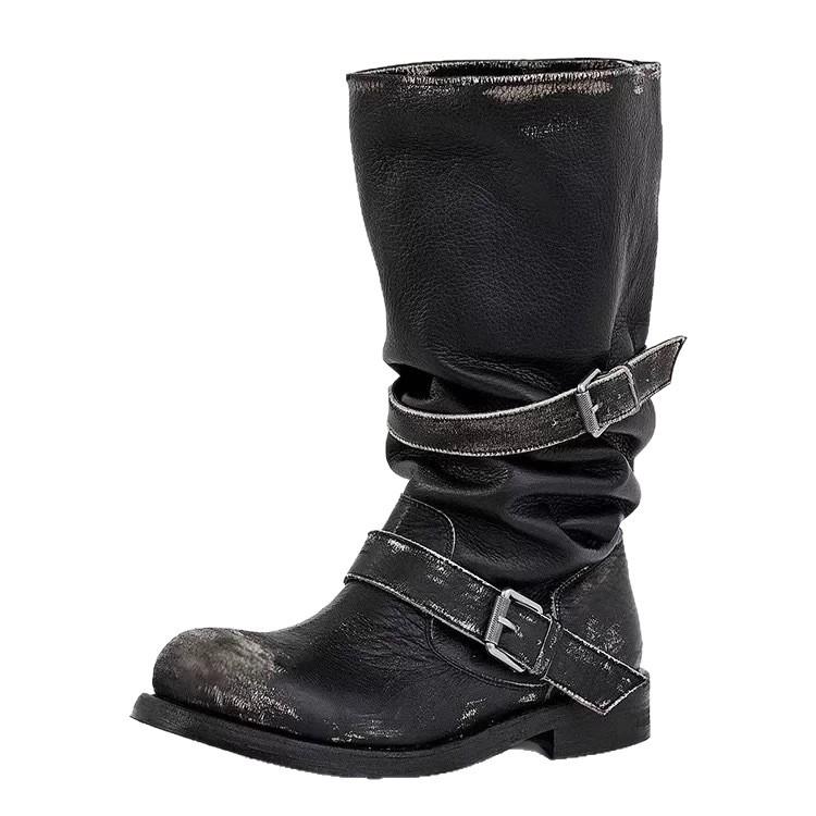 In Stock: Women's Two-Way Wear Heavy-Duty Distressed Knight Boots with Belt Buckle - Retro Style Outdoor Boots