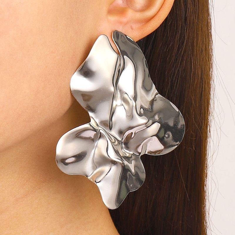 Europe and America Cross Border Retro Exaggerated Metal Lava Ruched Texture Stud Earrings Asymmetrical Geometric Earrings Earrings for Women