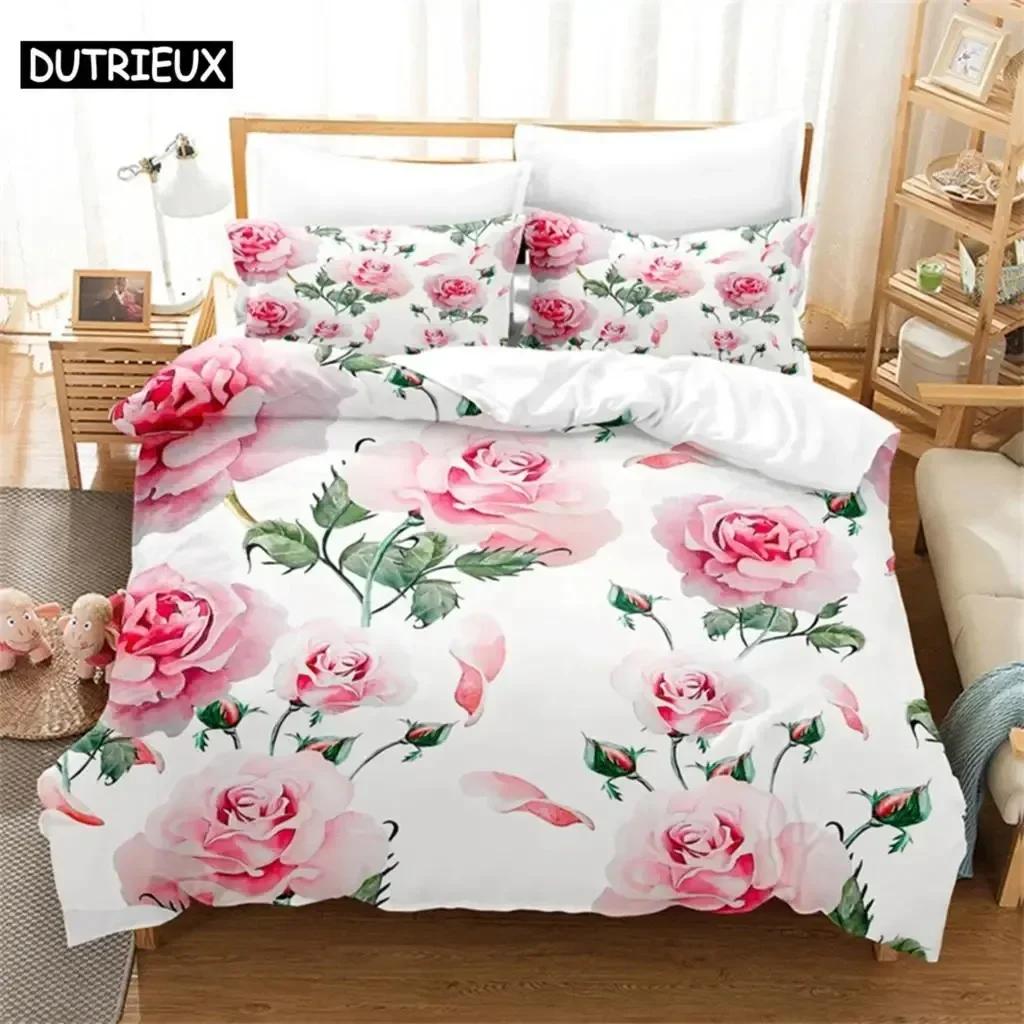 Pink Rose Couple Bedding Set For Bedroom Soft Modern Bedspreads Comefortable Kids Duvet Cover Quilt Cover And Pillowcase