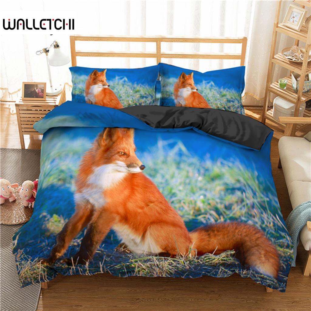 

Kids Fox Duvet Cover Twin Size Microfiber Wild Animal Bedding Set Orange Fox Comforter Cover For Child Girls Teen Bedroom Decor EU single(135x200cm)