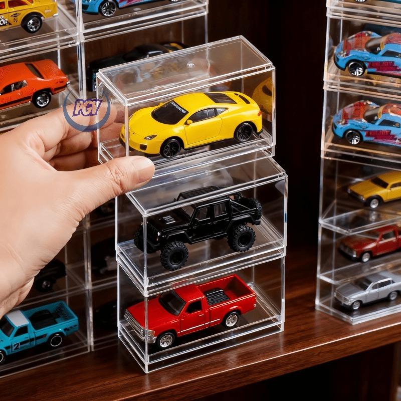 10pcs Stackable Acrylic Display Cases for 1:64 Scale Diecast Car Models Collectible with Lid Home Office Store Organizer Display