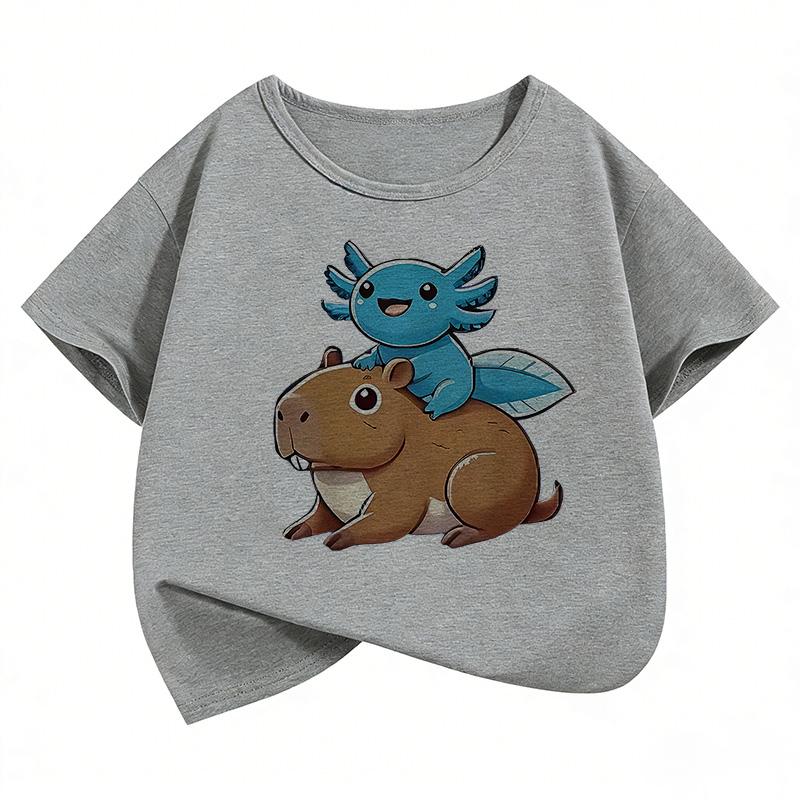 Graphic Capybara Kids Tshirts Summer Short Sleeve Tees Cartoon Animal Boys Girls Clothes Kawaii Tops Y2K Children T-shirt