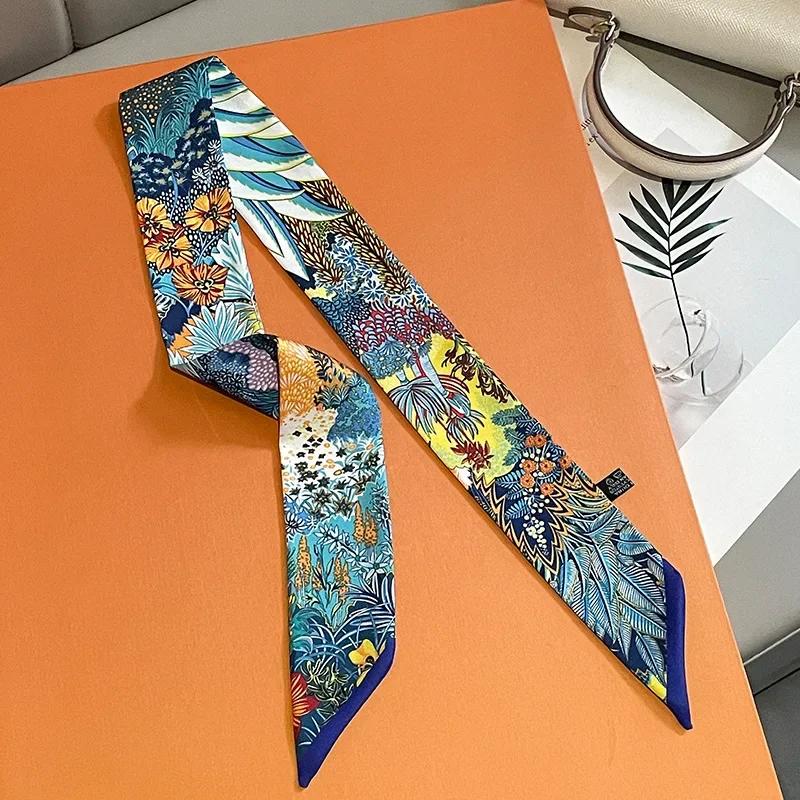 Women Narrow Thin Scarf Horse Print Long Ribbon Scarf Handle Bag Multi-Function Decorative Neckerchief Hair Tie Band