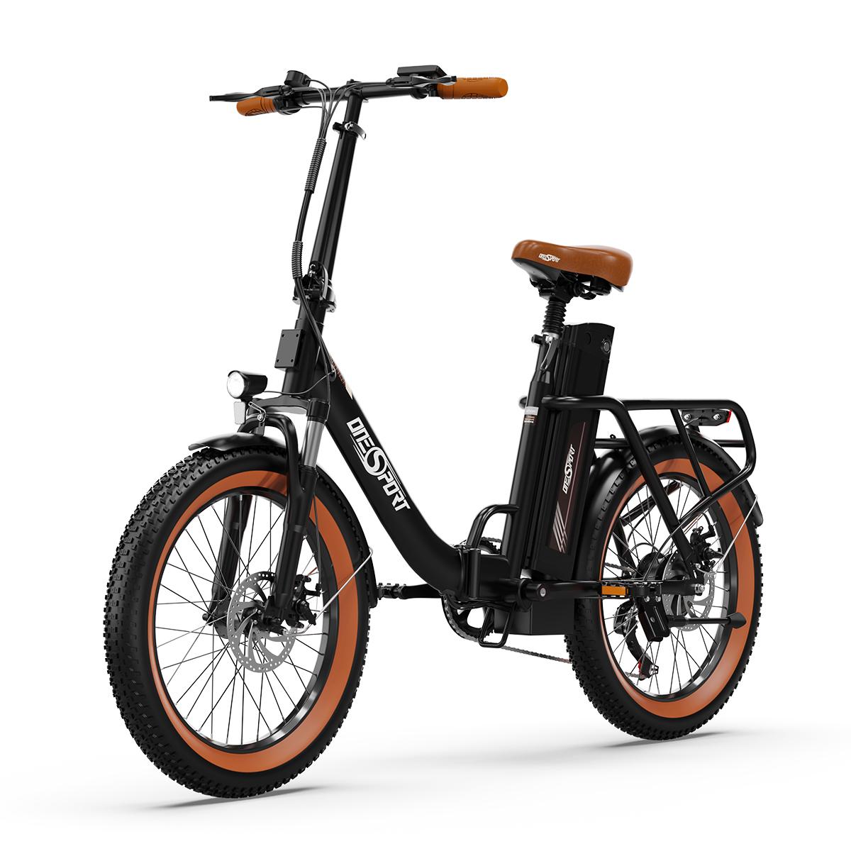 ONESPORT OT16-2 Bici elettrica Pneumatico 20 *3 Motore 250W Batteria 48V17Ah Autonomia 60KM Freno a disco - Nero e marrone
