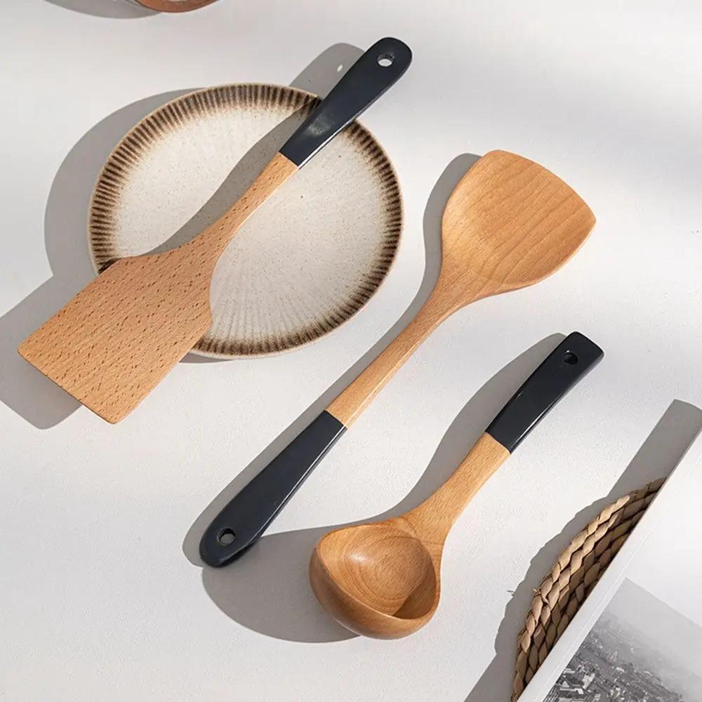 3/5 Pcs Long Handle Wooden Cooking Kitchenware Set Non-stick Cooking Utensil Set  Non-stick Pan