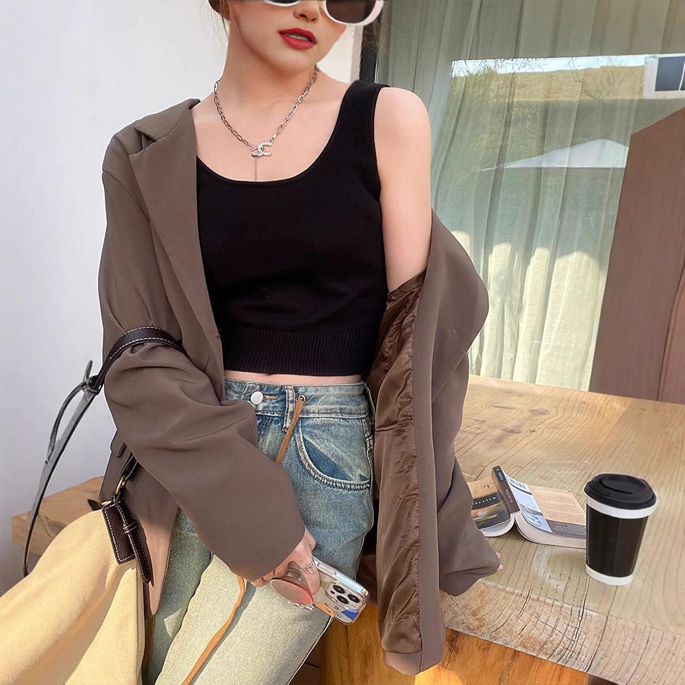 

Женский летний повседневный жилет без рукавов с U-образным вырезом в полоску one size