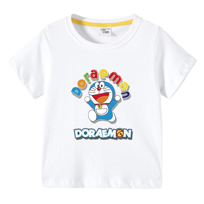 Doraemon Childrens Summer Clothing  Pure Cotton Breathable Top for Kids  Short Sleeve Ding Dong Cat Fashion Tshirt