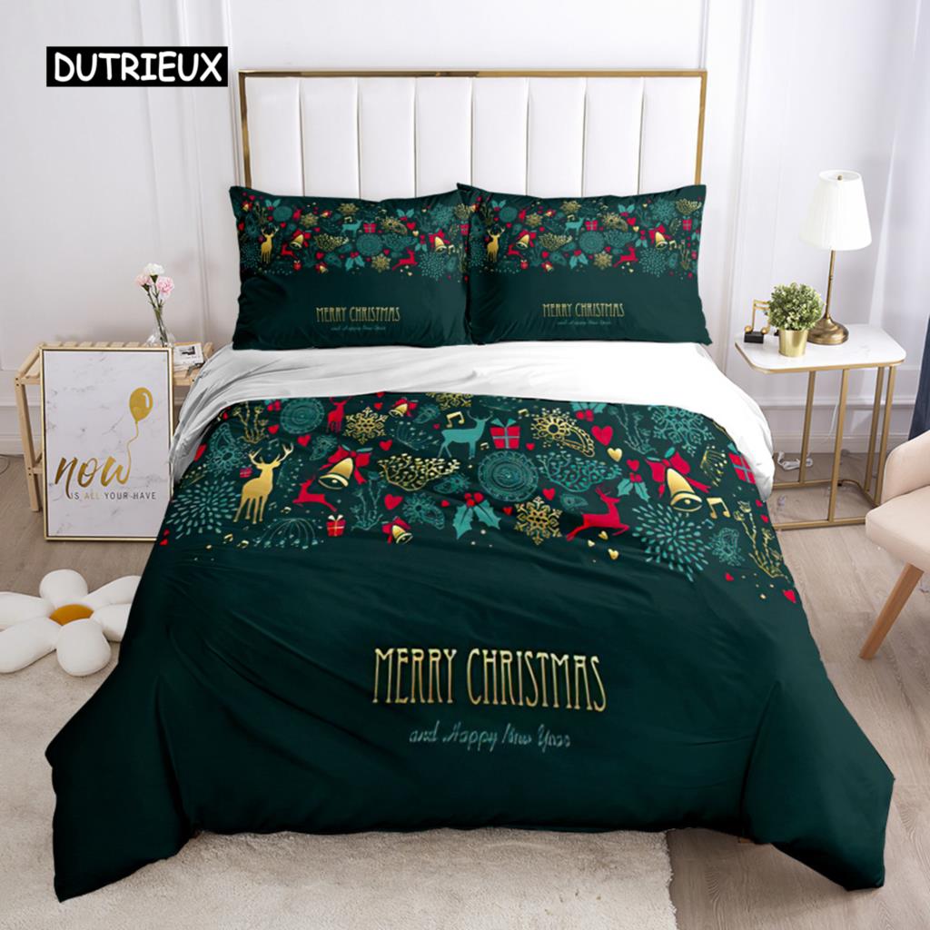 Chirstmas Påslakan Barns sovrum 3D Tecknad Merry Chirstmas Enkelsängset Polyester Jultomten Gott Nytt År påslakan