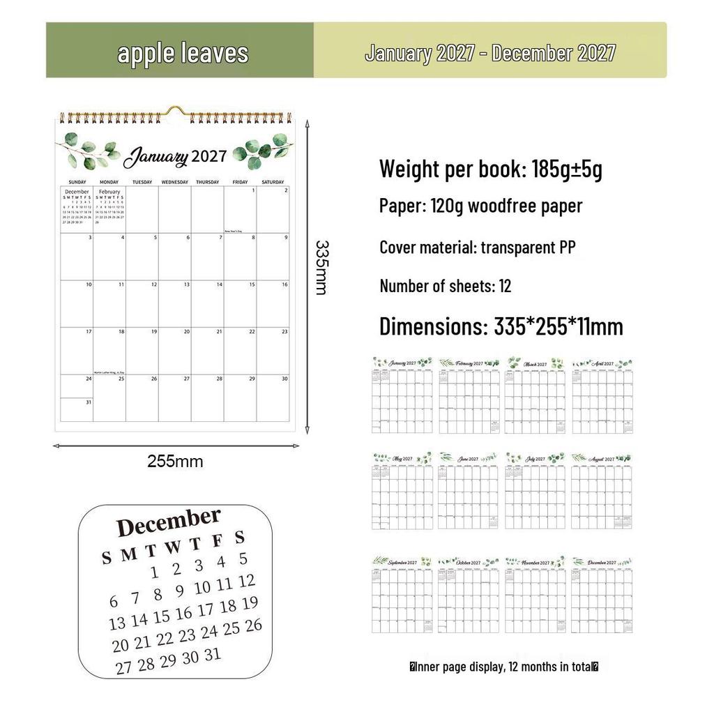 2027 Creative English Wall Calendar: Plan, Check-in, Memo & Customizable