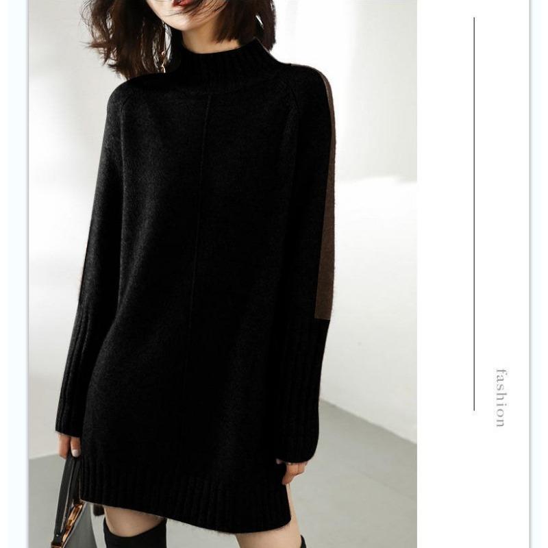 VEZFAA Dámská móda Ležérní podzim Zima Jednobarevné svetry s dlouhým rukávem a polovičním rolákem