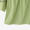 ZANZEA Women Casual Stand Collar Loose 3/4 Sleeve Solid Blouse