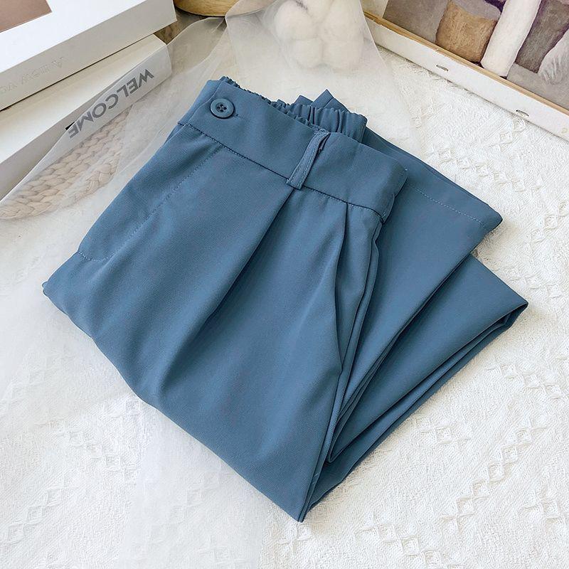 Pantalones Rectos Cropped de Cintura Alta para Mujer Primavera/Verano 2026 con Cintura Elástica Trasera