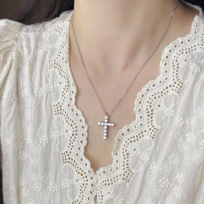 Cross Necklace Women's French Simple Light Luxury Design Full Diamond Pendant Clavicle Chain