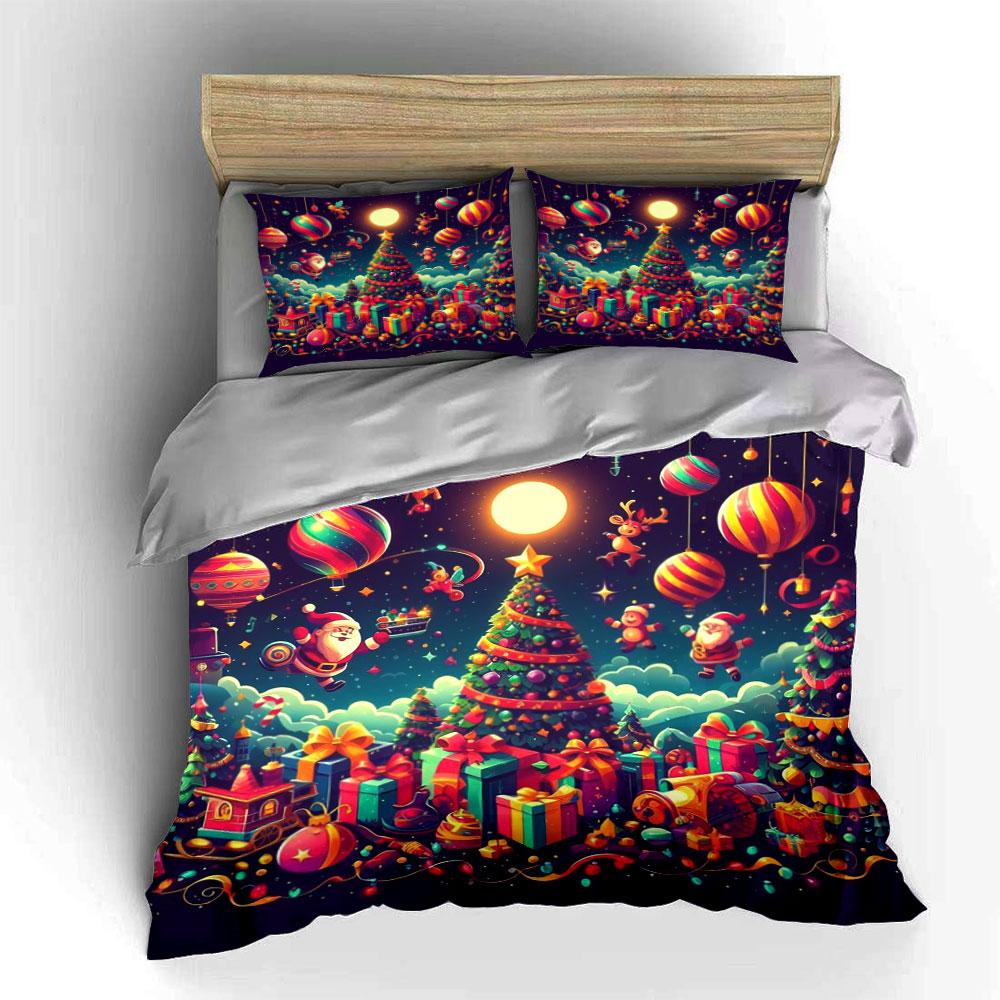 Santa, Gifts, Christmas Tree. Bedding Sets Duvet Cover Sets Duvet Covers Pillowcases(1*Duvet Cover 2*Pillowcases Without Duvet Insert)