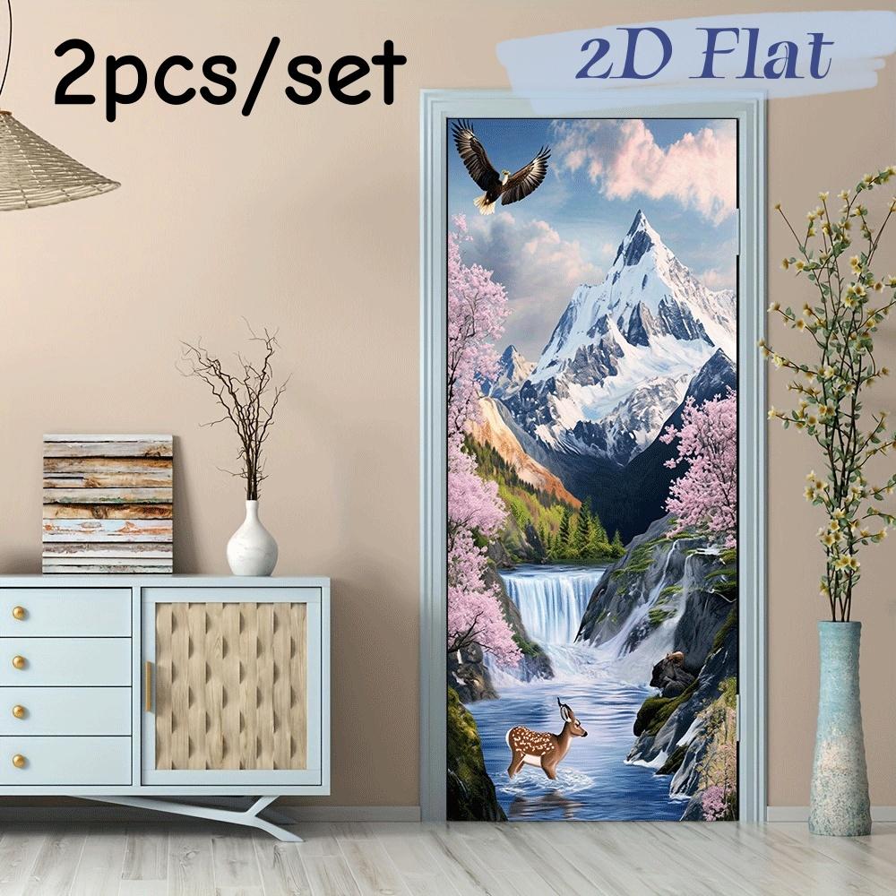 2pcs landscape wall stickers, living room entrance decoration stickers, self-adhesive and removable environmentally friendly mat (as the picture,38.5x200cmx2)