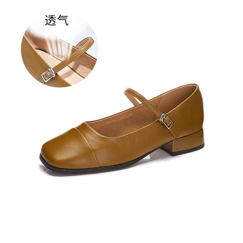 

New Mary Jane shoes women s 2025 spring single shoes shallow mouth small fragrant style one-word buckle fashion shoes retro versatile women s shoes 35 жёлтый
