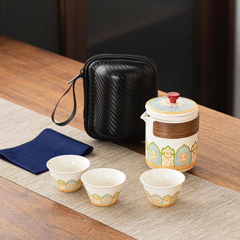 Travel tea set Small set Portable Kung Fu outdoor express cup Business souvenir white porcelain tea set