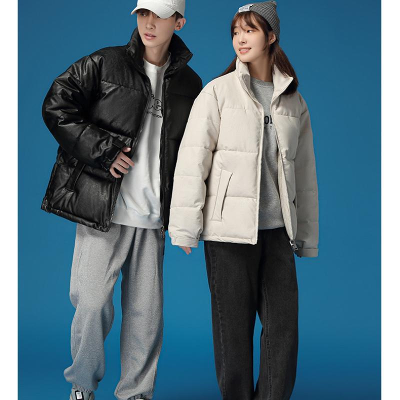 

Осенне-зимняя мужская и женская однотонная свободная утепленная короткая повседневная куртка с воротником-стойкой