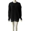 Women's Autumn/Winter Solid Color Ripped Knit Sweater Dress - Round Neck, Long Sleeve, Mid-Length Pullover
