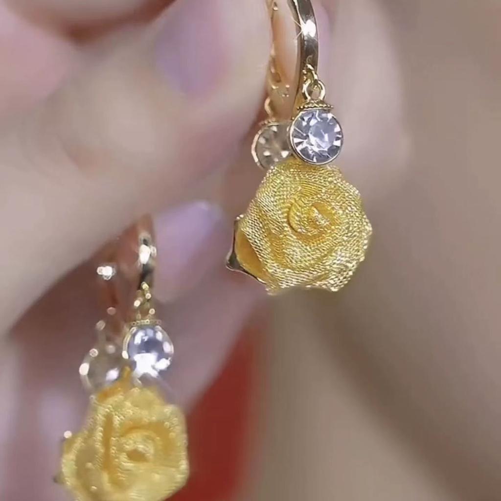 Simple Metallic Woven Rose Ear Hook, Hollow Gold Yarn Silver Yarn Flower Earrings Personalized Earrings Women