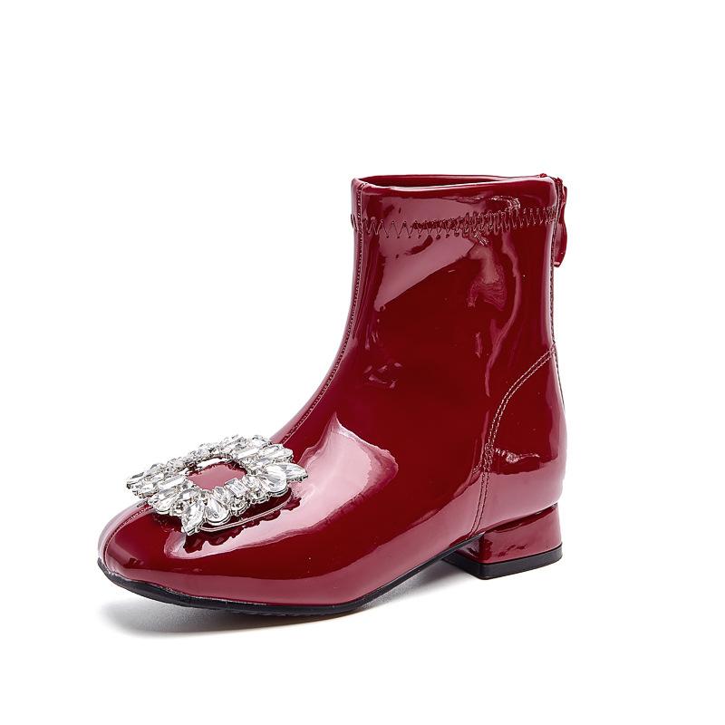 Girls Martin boots 2025 new autumn and winter red leather boots velvet baby boots little girl princess children's short boots