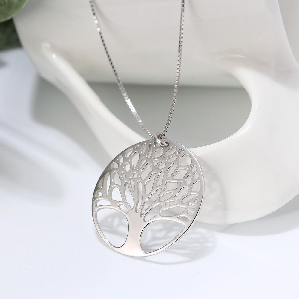 Jewelry S925 Sterling Silver Necklace Tree of Life Zircon Pendant Hollow Necklace