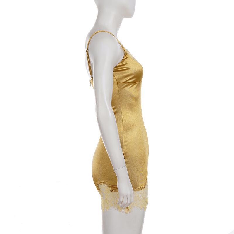European & American Style Lace Patchwork Spaghetti Strap Bodycon Mini Dress