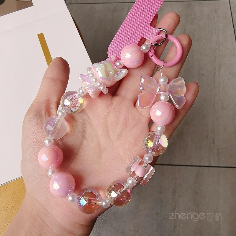 Pearl dog colorful round bead bracelet women's ins simple fashion small fresh mobile phone lanyard lanyard short wrist