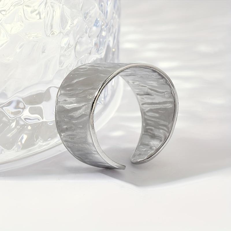 [Stainless Steel Textured Ring] A Wide Stainless Steel Foil Textured Hydraulic Ring, A Retro Open Adjustable Ring