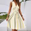 Women's Summer Fashion Solid Color V-Neck Wooden Ears Waist Waist Vacation Casual Dress