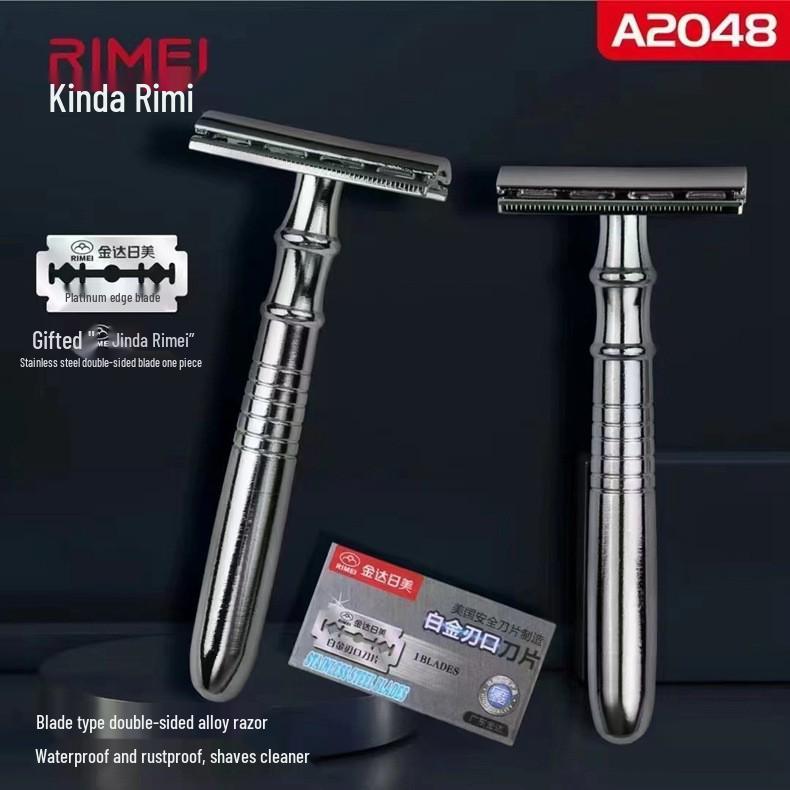 Jinda Rimei A2048 Double-Sided Alloy Razor: Waterproof, Rustproof Handle with 1 Blade.