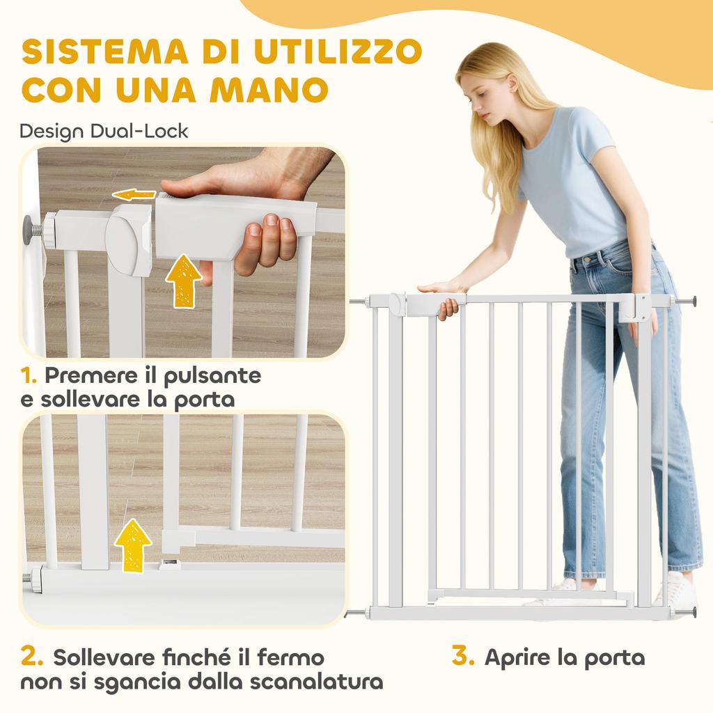 Safety Gate for Children and Pets, Self-Closing and Pressure Fit, 76-81x76 cm, White