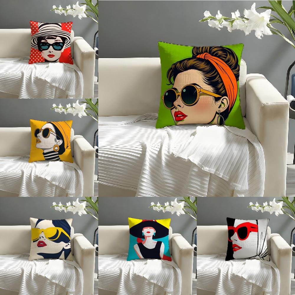 A-Audrey H-Hepburn Fashion Prin Pillow Case Linen Pillow Case Sofa Home Decor Cushion Cover Cushion Cove