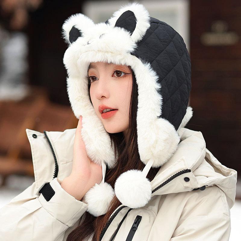 Rabbit Ears Warm Child Women Autumn and Winter Fleece Thick Pullover Ear Protector Cotton Cap Ski Riding Cap