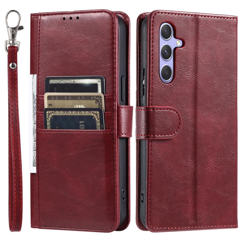 For Samsung Galaxy A37 5G Case 6 Card Slots PU Leather Anti-Fall Phone Cover with Wrist Strap